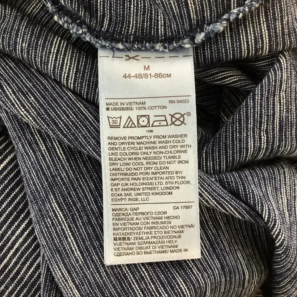 Gap Blue Striped Long Sleeve Henley Shirt Medium